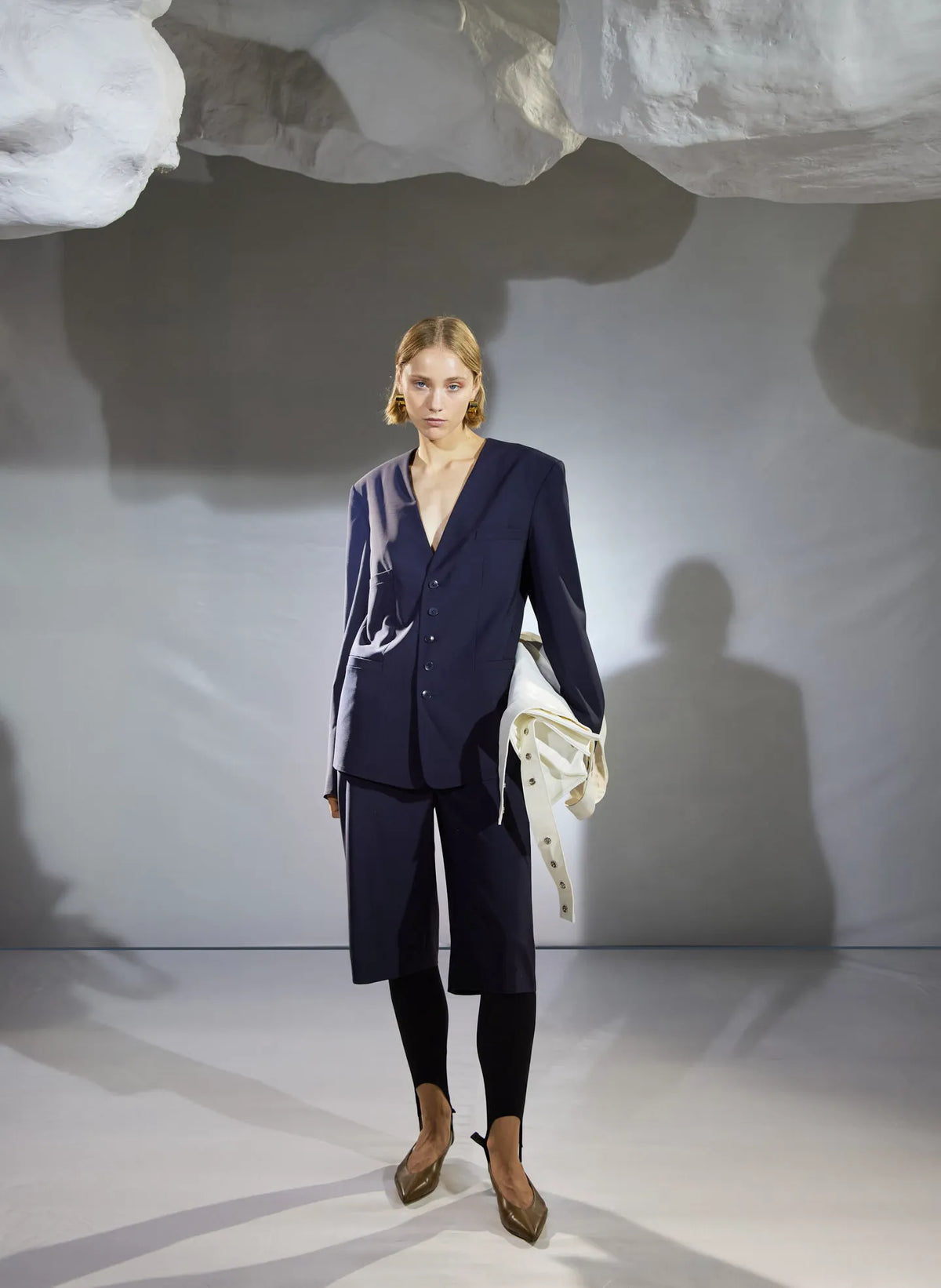 Tropical Wool Collarless Blazer
