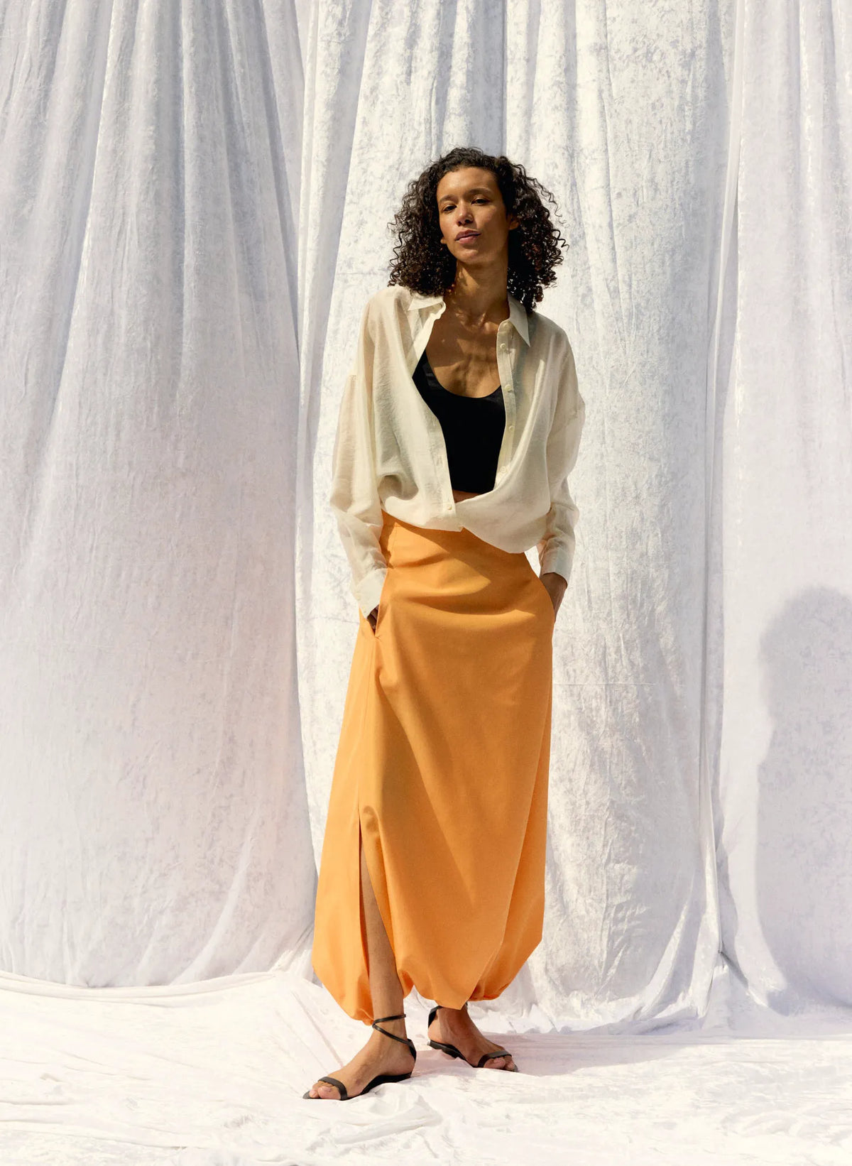 Summer Nylon Flat Front Jalouise Skirt