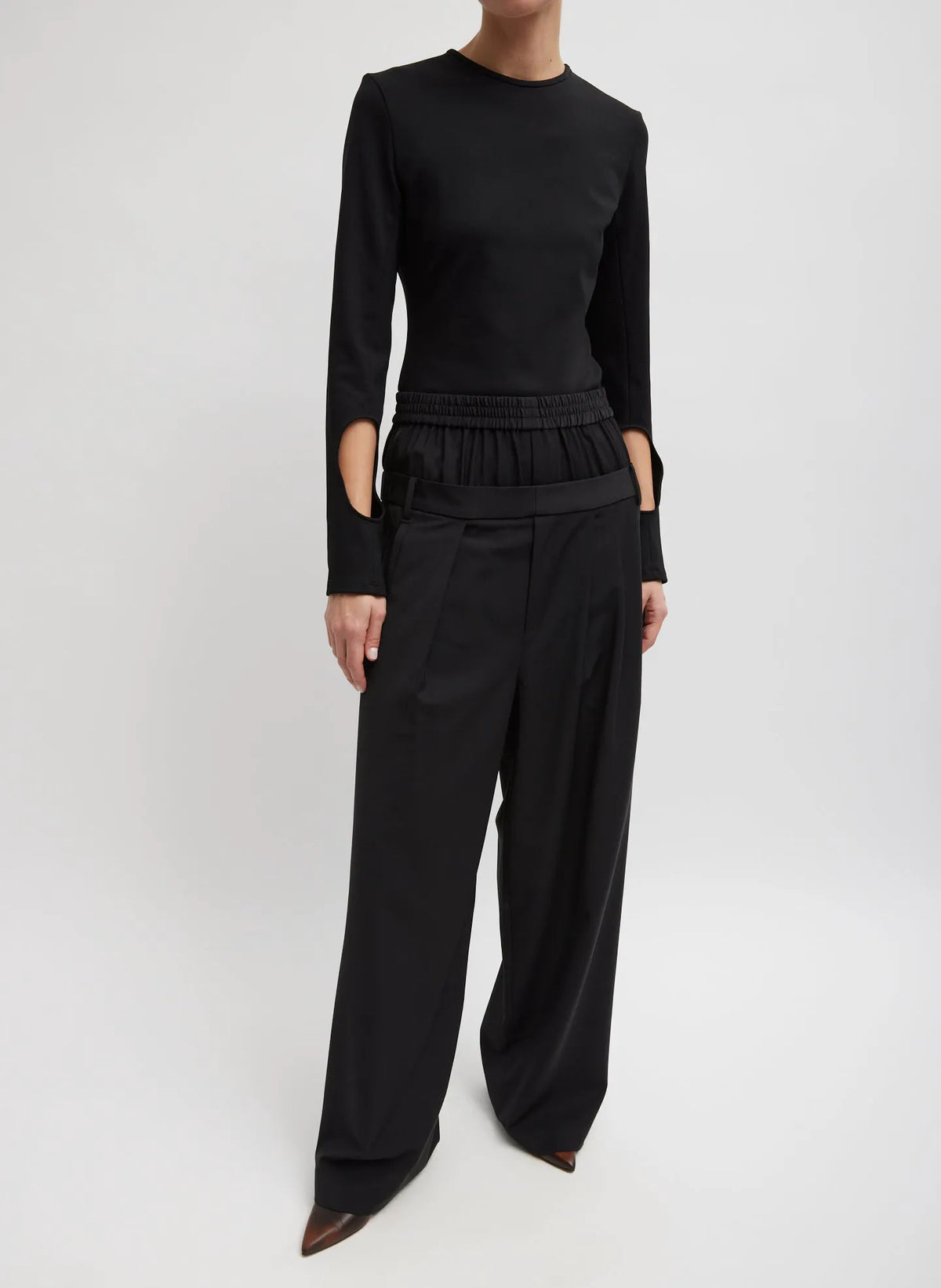Compact Ultra Stretch Half Moon Cutout Sleeve Top