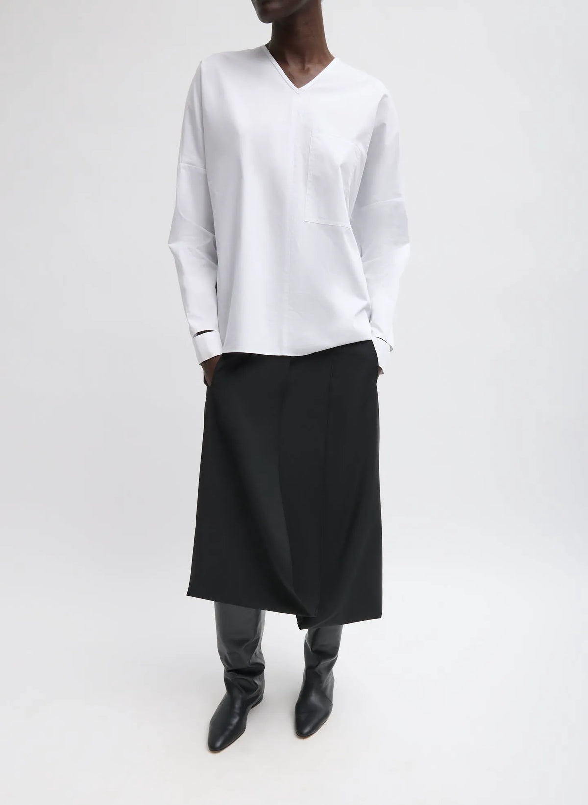 Eco Poplin V-Neck Dolman Top