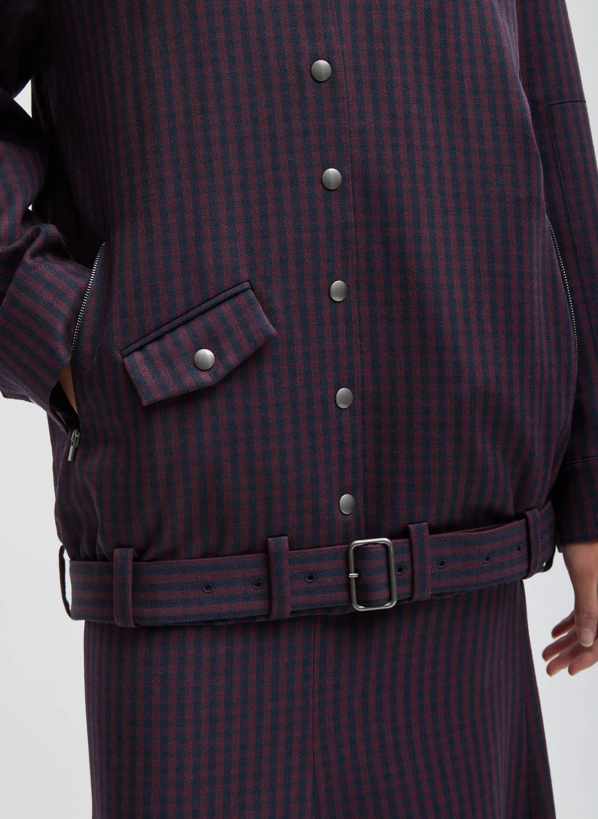 Jules Wool Gingham Long Belted Bomber