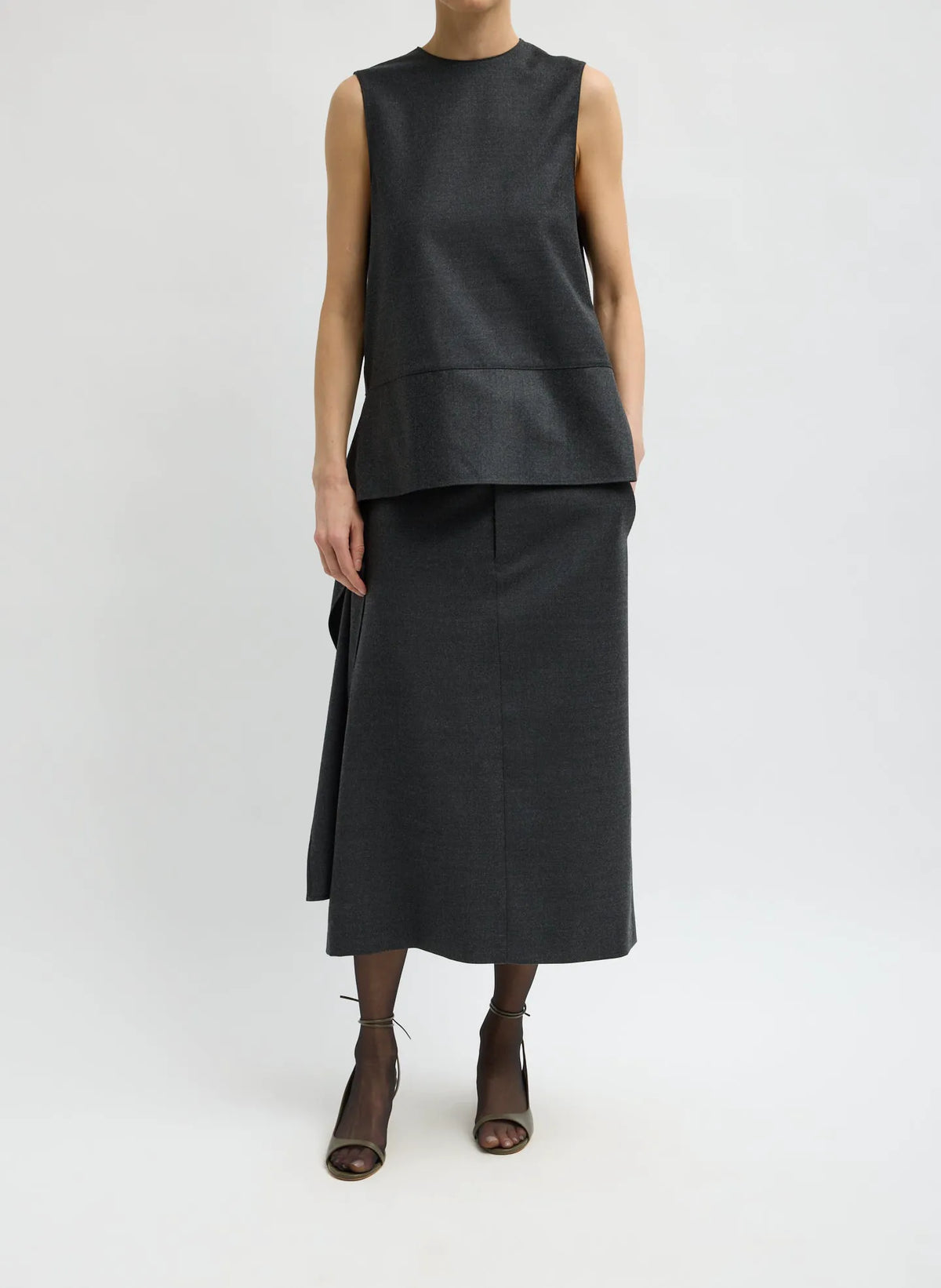 Cozy Flannel Midi Trouser Skirt with Side Drape