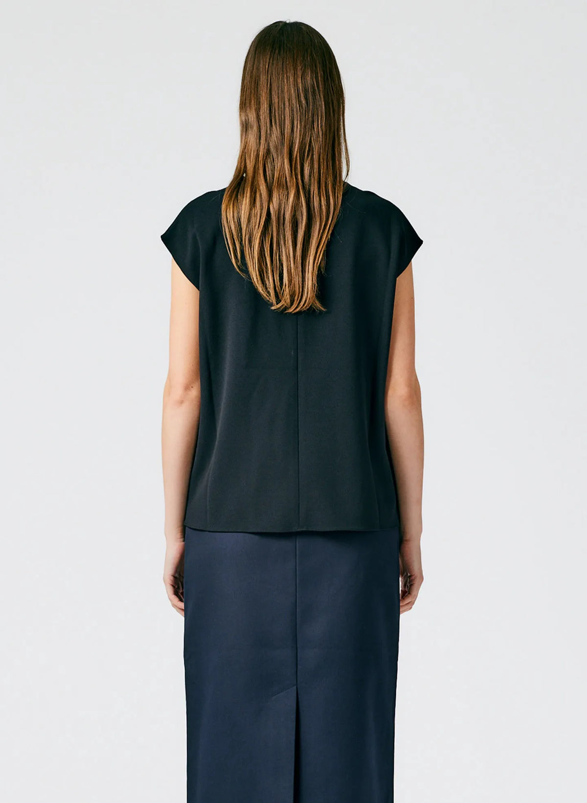 Structured Crepe Mock Neck Sleeveless Top