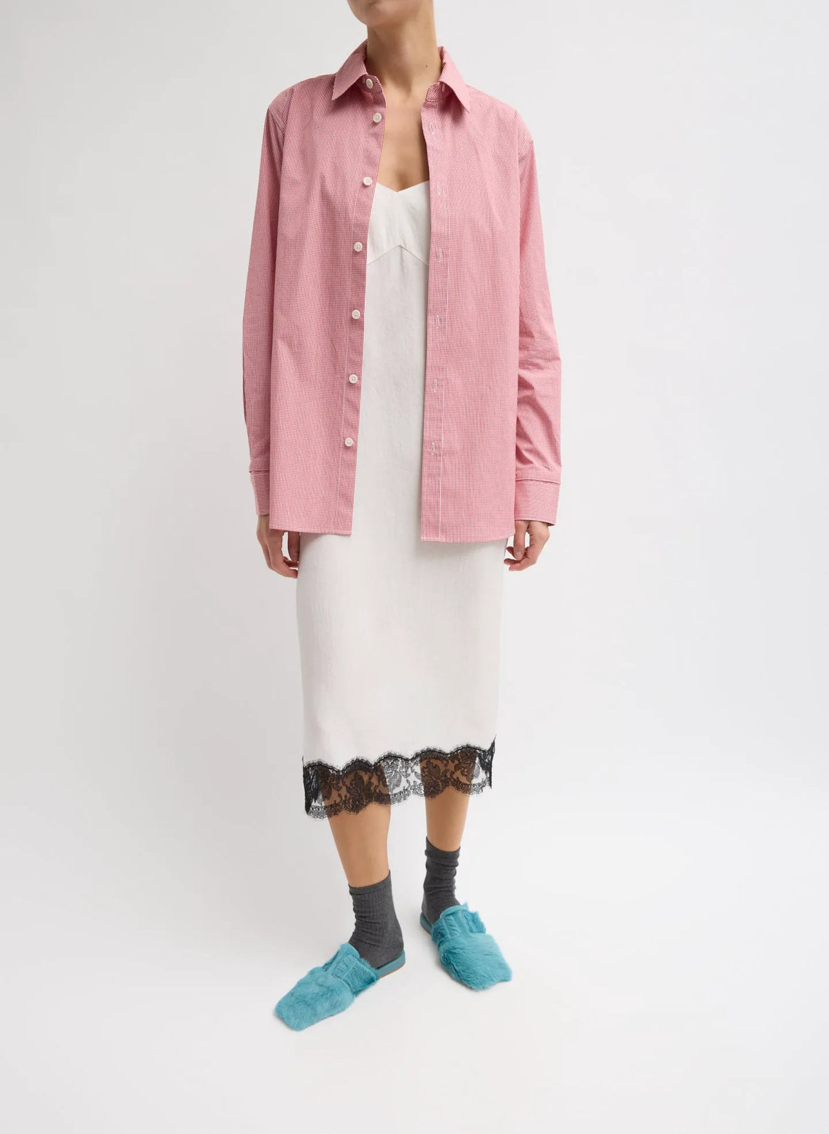 Mini Check Shirting Detached Slim Shirt