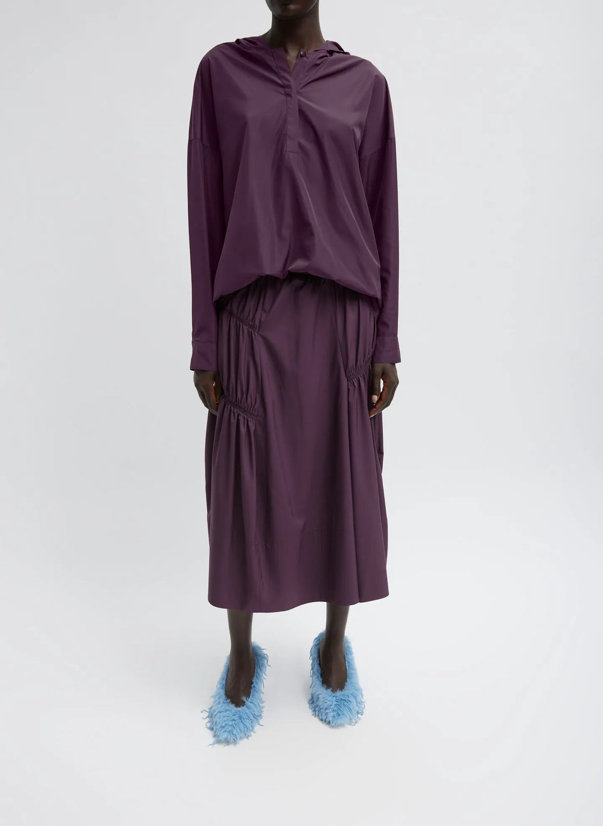 Shirred Nylon Hoodie With Cocoon Back