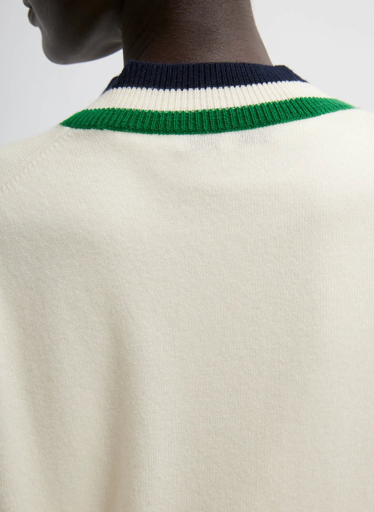 Washable Cashmere Striped Warp V-Neck Pullover