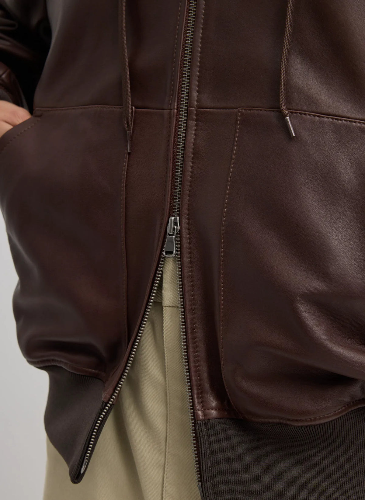 Leather Zip Up Hoodie Jacket