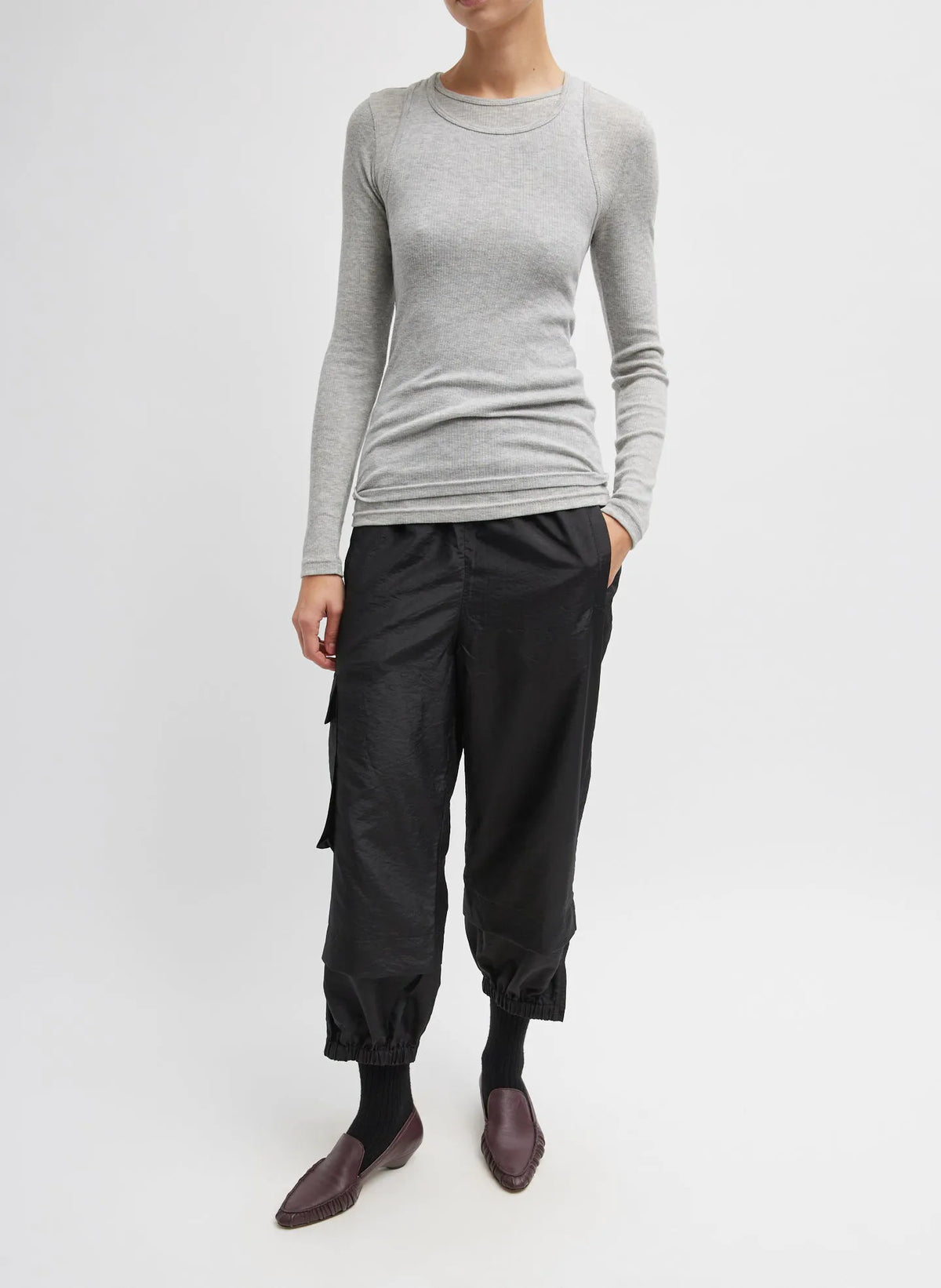 Circular Ribbed Crewneck Pullover T-Shirt
