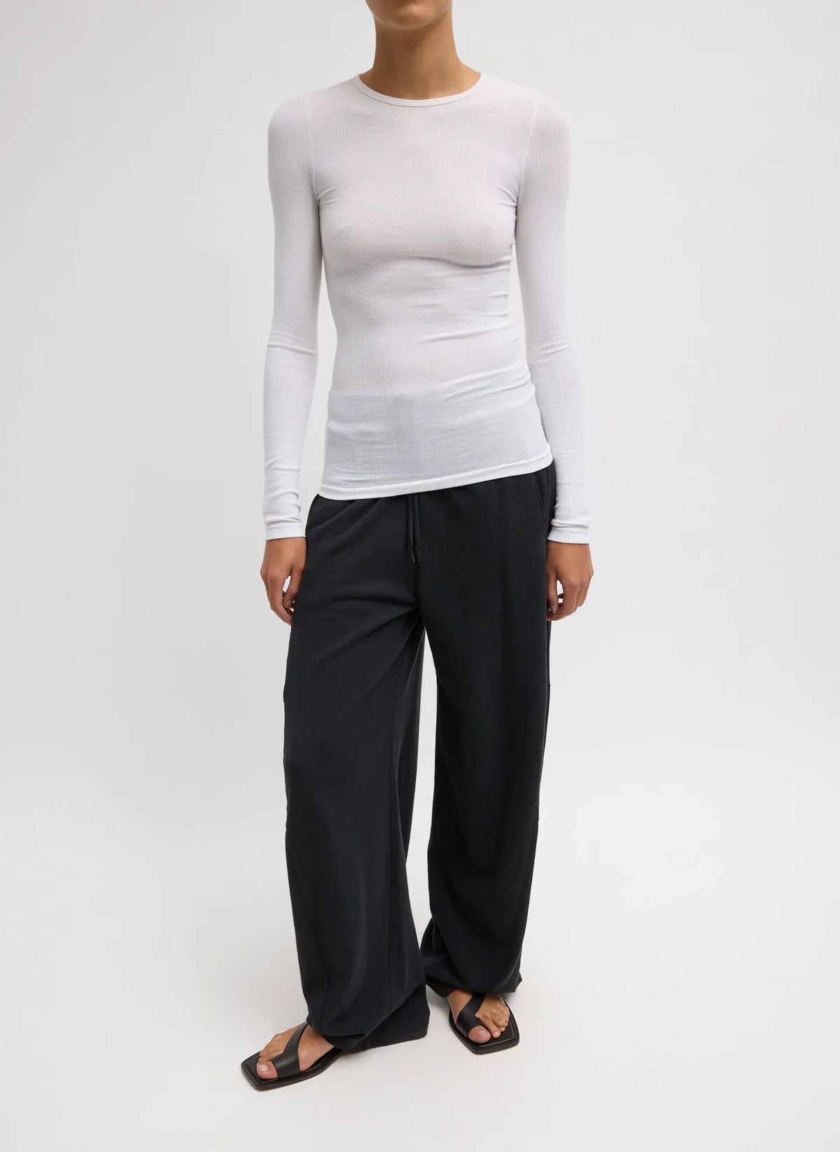 Circular Ribbed Crewneck Pullover T-Shirt