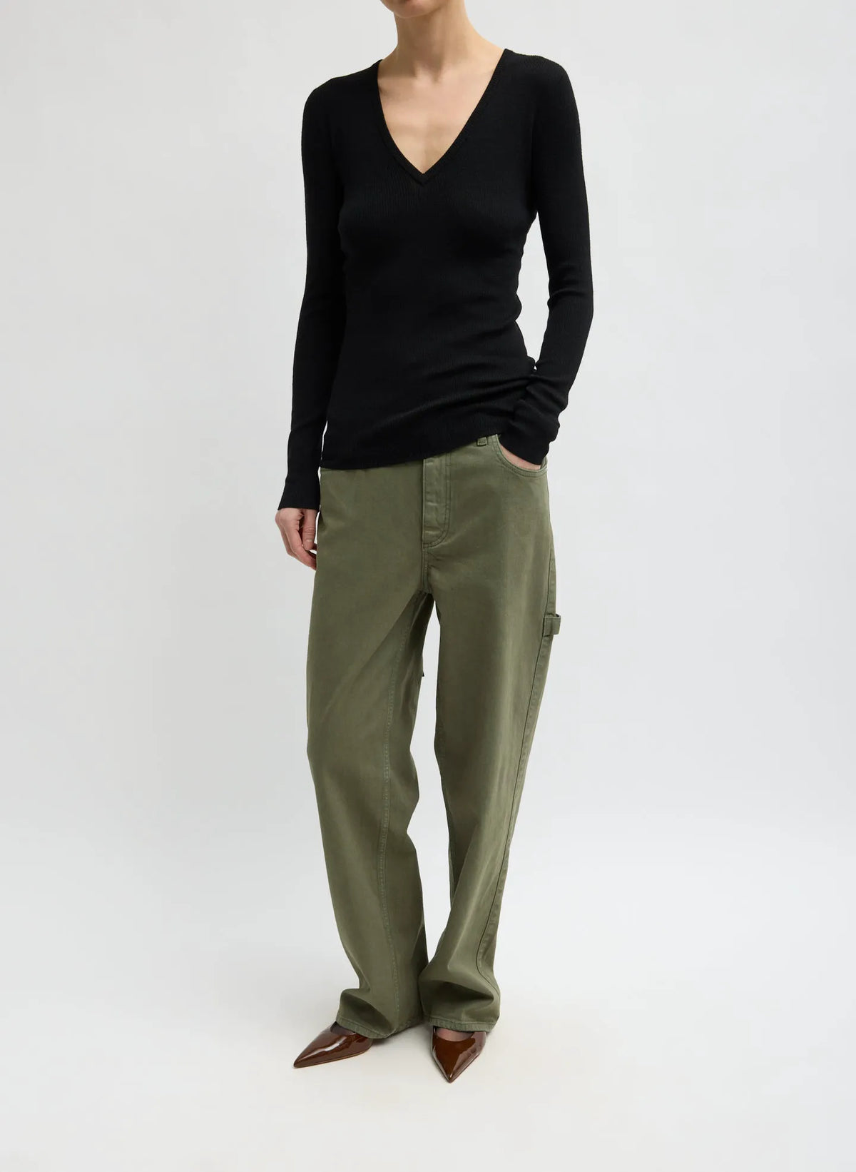 Feather Weight Ribbed Sweater V-Neck Pullover