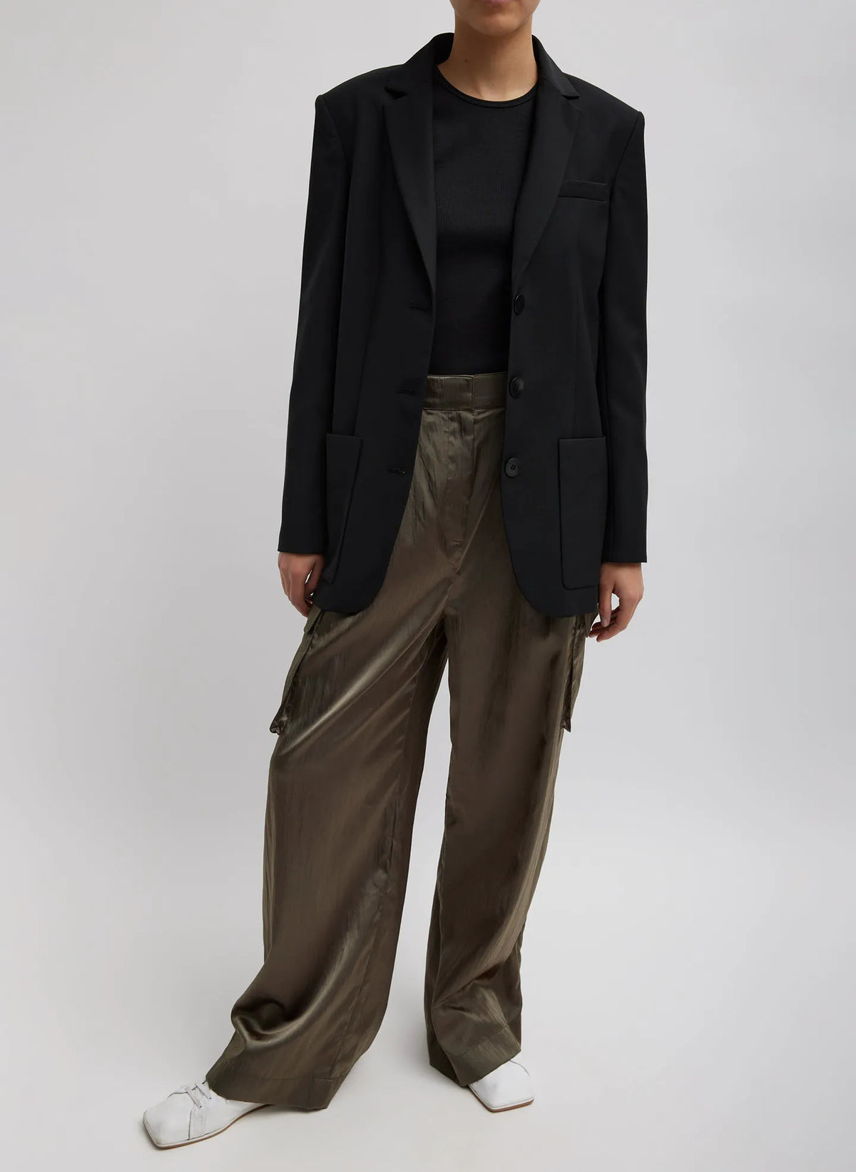Shiny Nylon Pleated Stella Cargo Pant