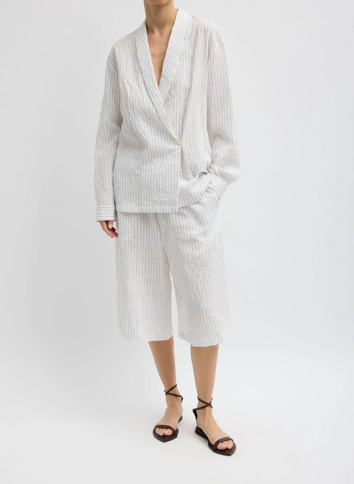 Crinkle Stripe Summer Suiting Relaxed Long Short