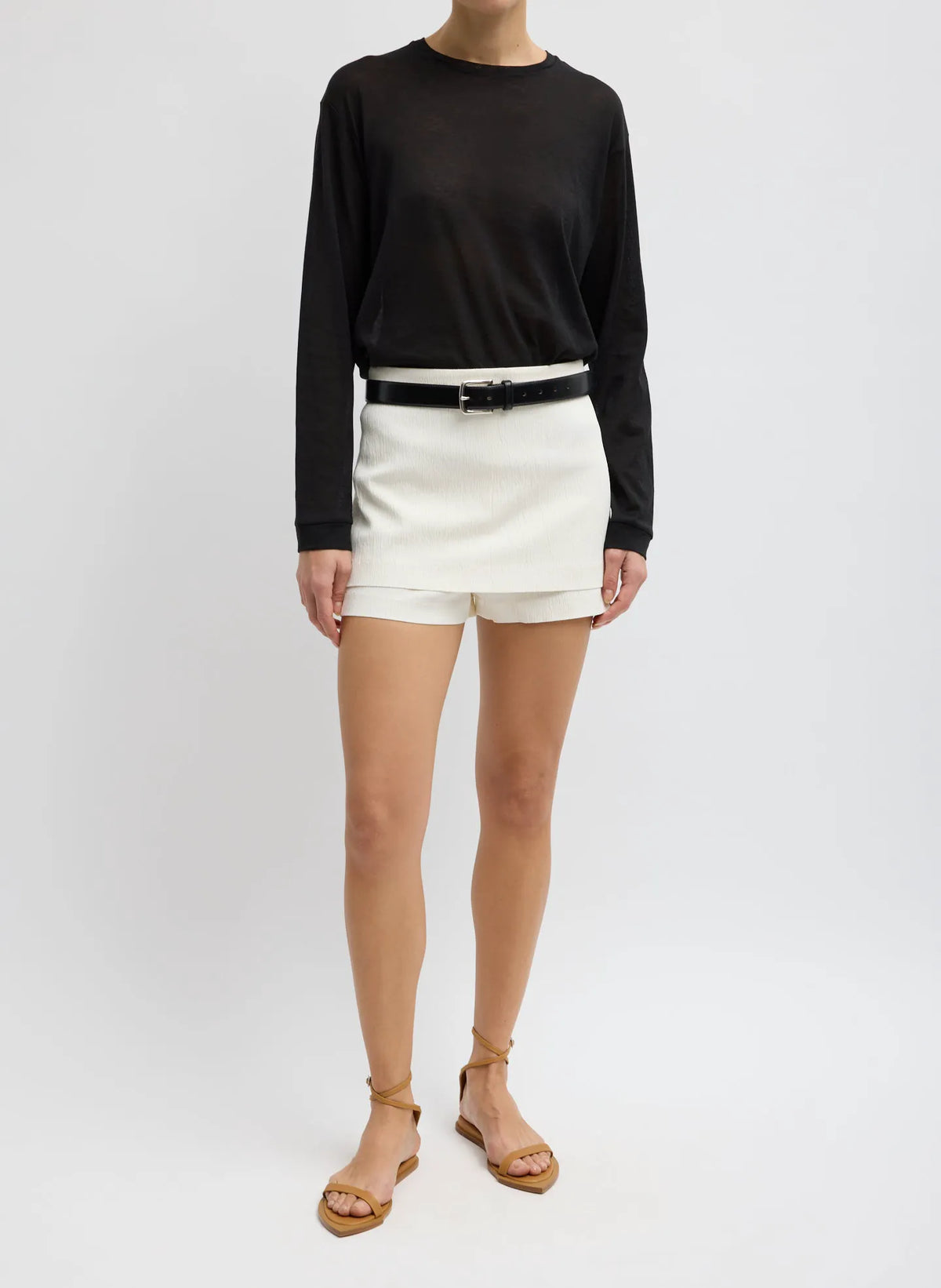 Sheer Crepe Knit Crewneck Unisex Long Sleeve T-Shirt