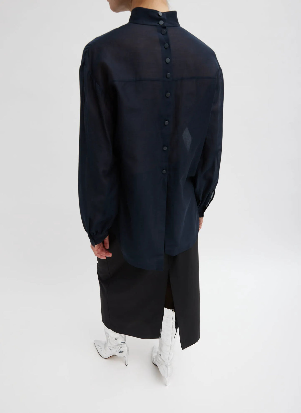 Silk Cotton Shirred Neck Blouse