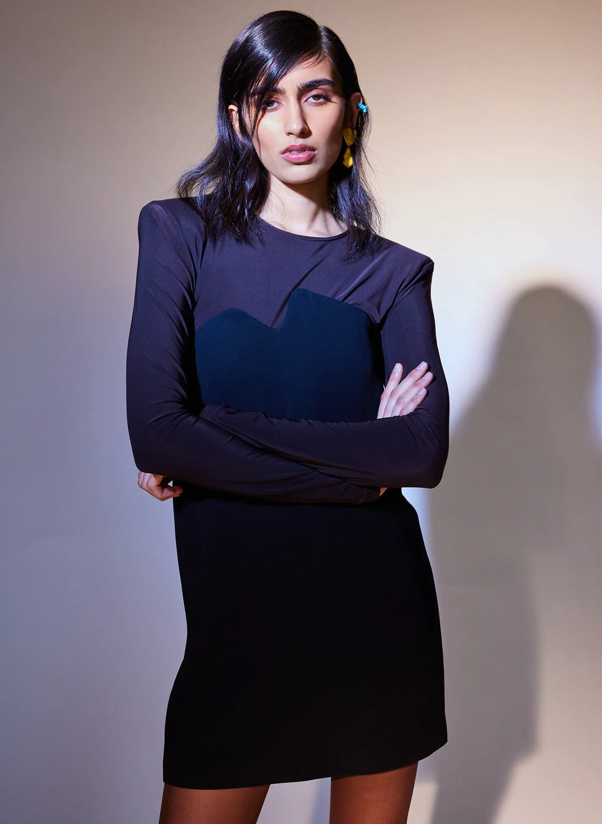 Micro Jersey Shoulderpad Fitted Crewneck Top