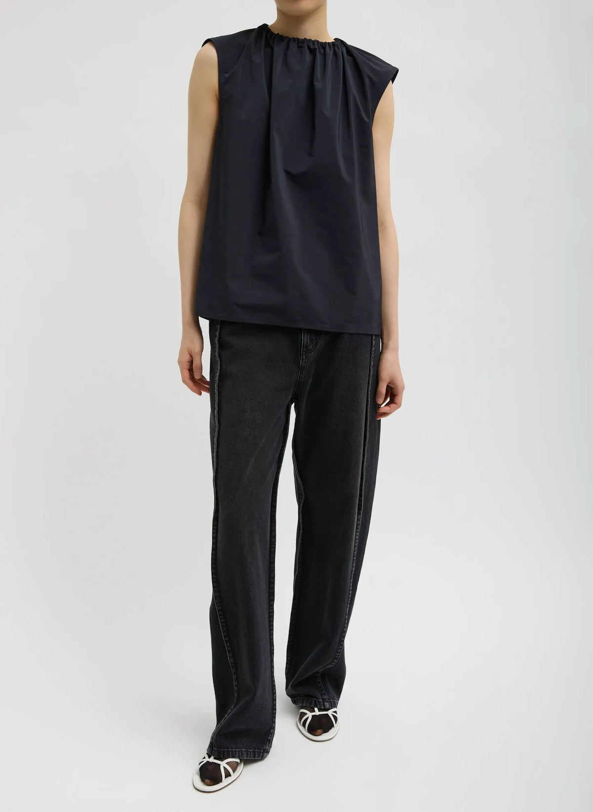 Nylon Shirred Neck Top