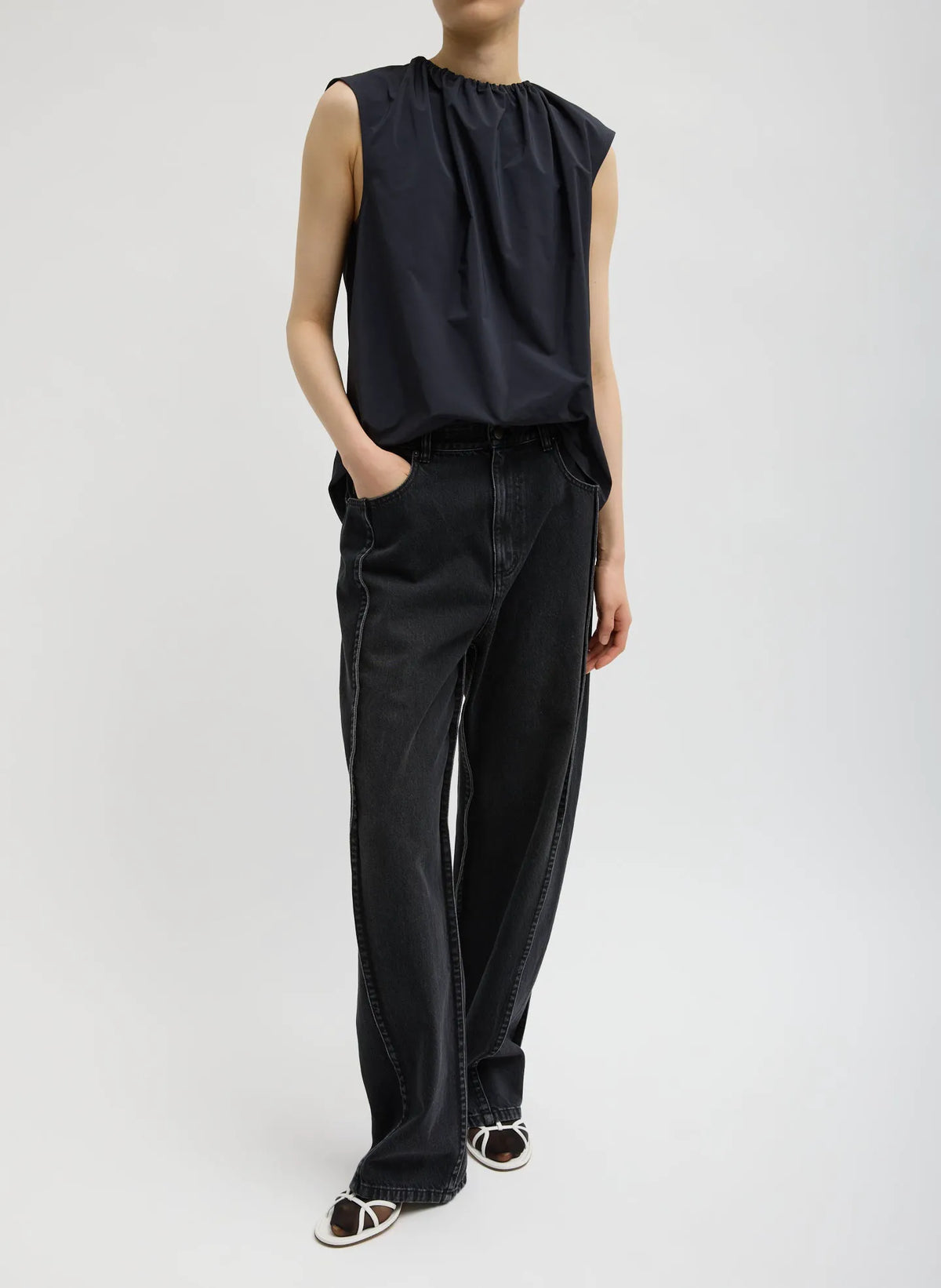 Nylon Shirred Neck Top