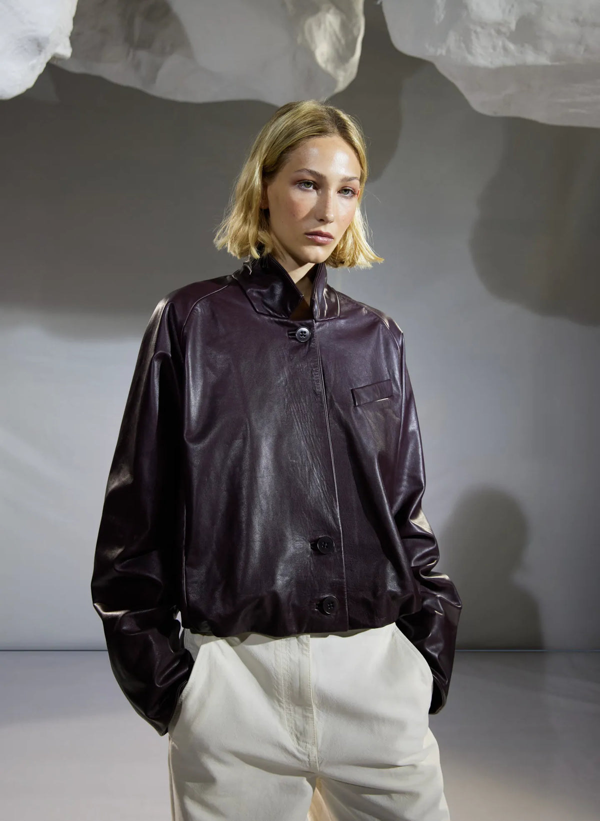 Leather Raglan Sleeve Blazer