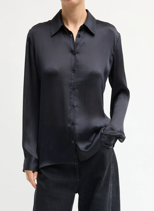 Matte Satin Plisse Slim Shirt