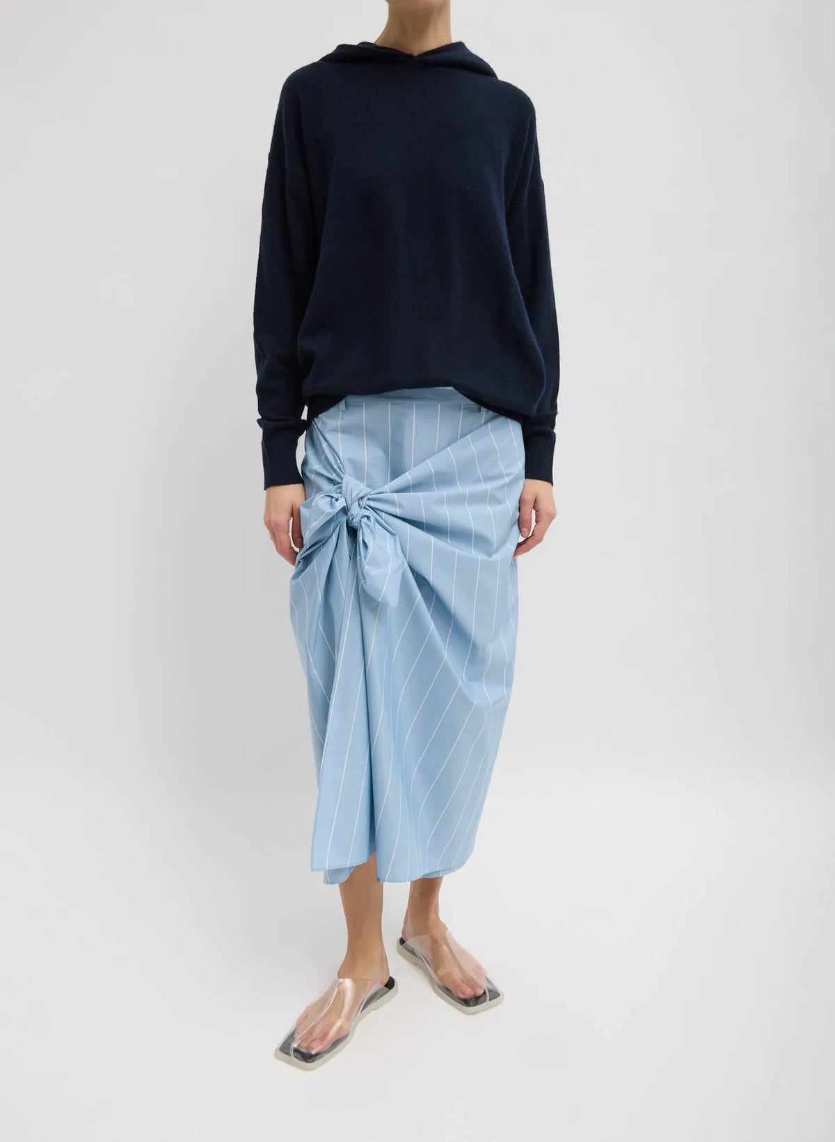 Striped Tech Poplin Tie Front Skirt