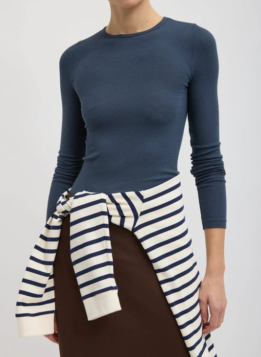 Circular Ribbed Crewneck Pullover T-Shirt