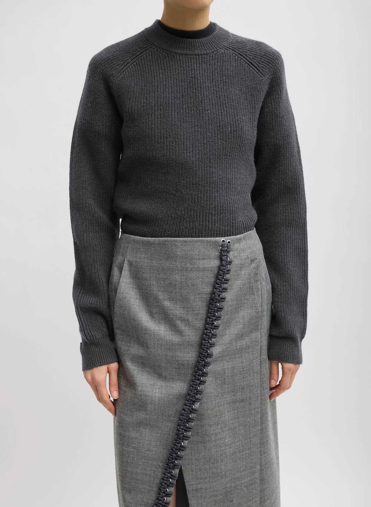 Cardigan Stitch Wool Shrunken Crewneck Pullover