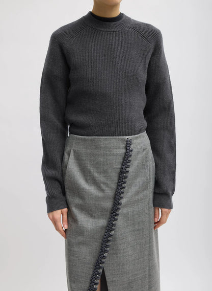 Cardigan Stitch Wool Shrunken Crewneck Pullover