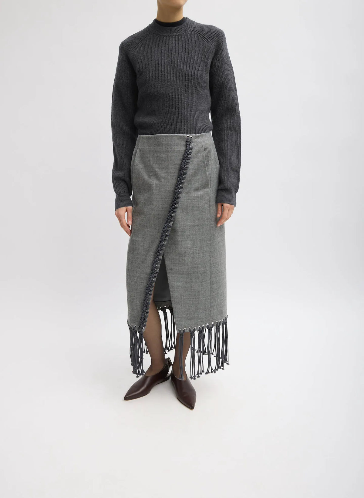 Cardigan Stitch Wool Shrunken Crewneck Pullover