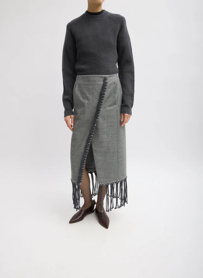 Cardigan Stitch Wool Shrunken Crewneck Pullover