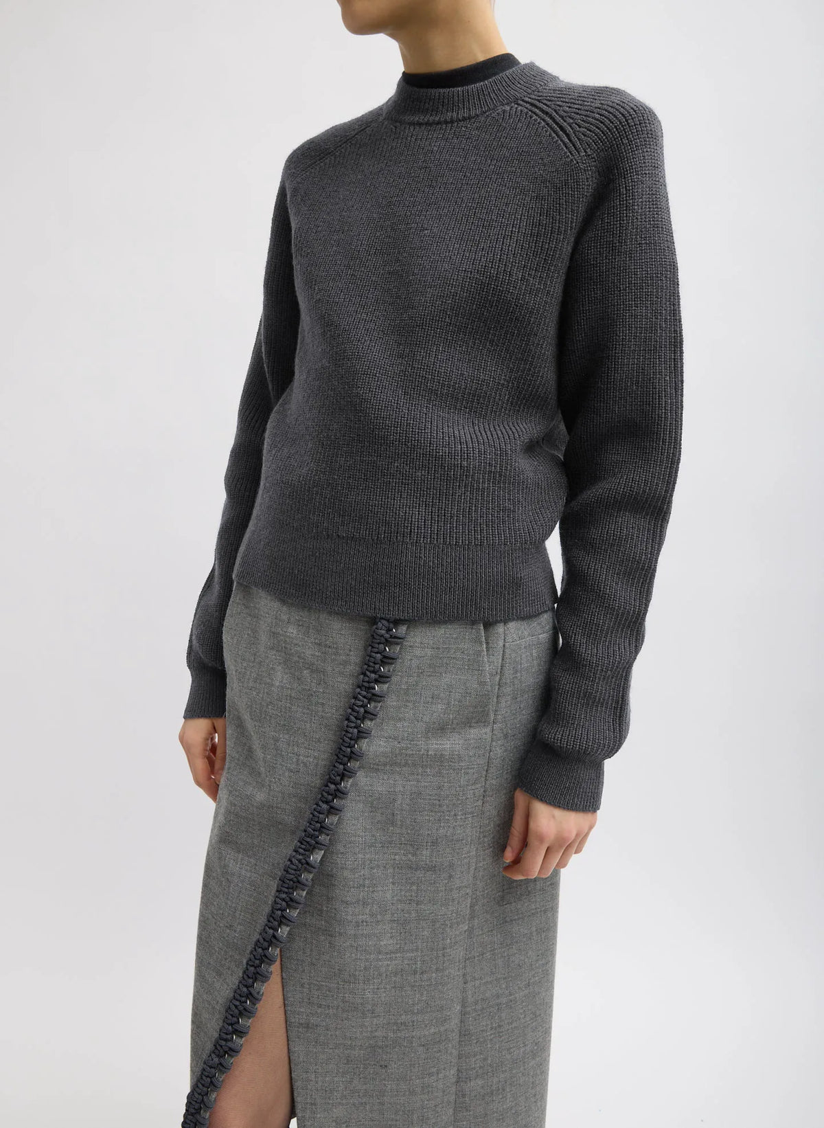 Cardigan Stitch Wool Shrunken Crewneck Pullover