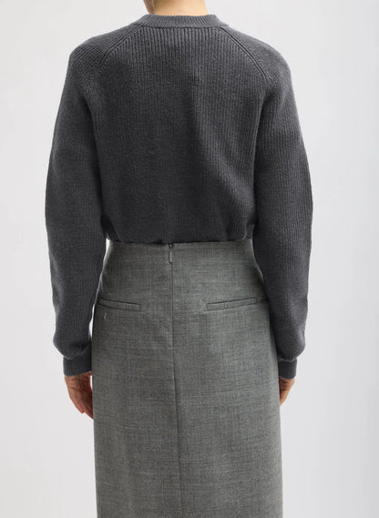 Cardigan Stitch Wool Shrunken Crewneck Pullover
