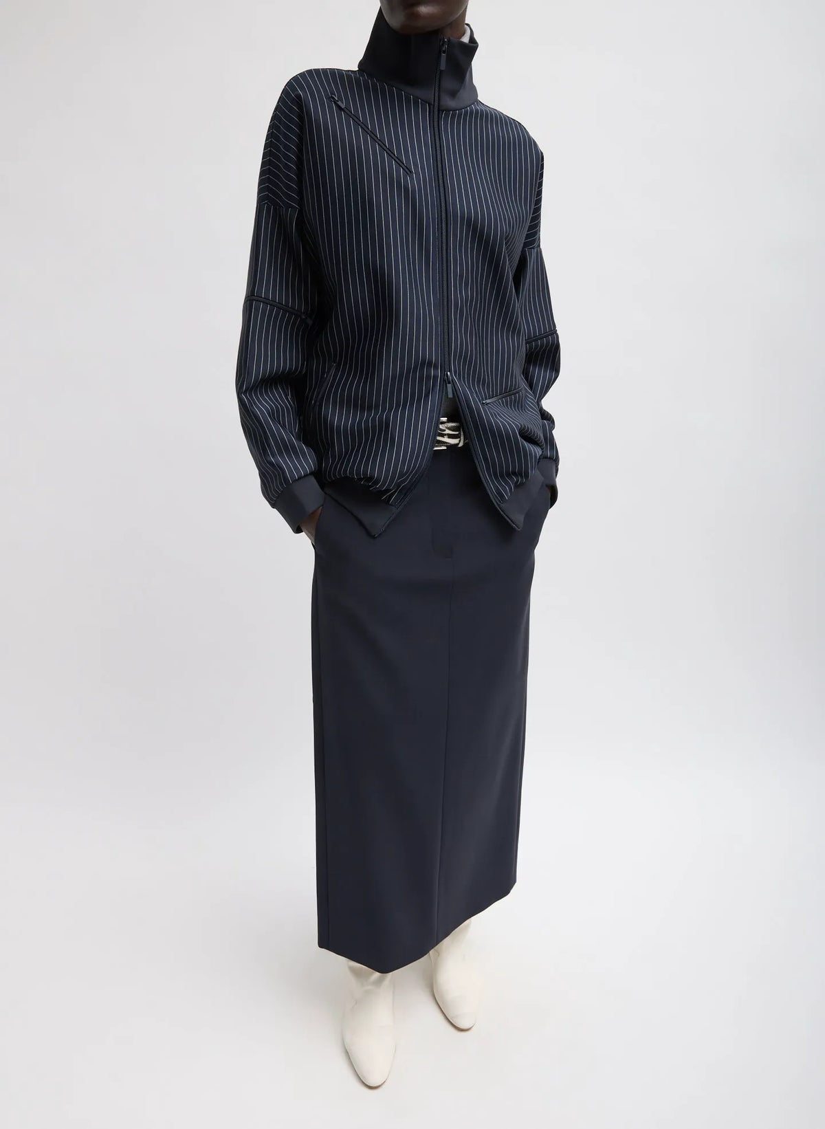 Pinstripe Active Knit Zipper Detailed Track Jacket