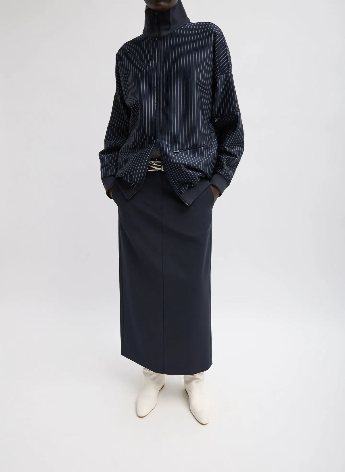 Pinstripe Active Knit Zipper Detailed Track Jacket