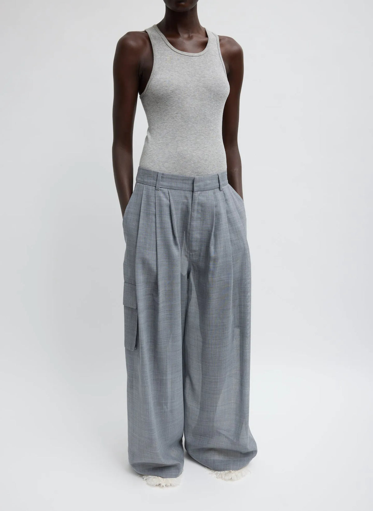 Sheer Wool Gauze Triple Pleat Pant