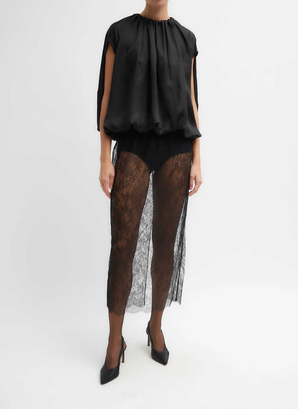 Light Weight Acetate Shirred Neck Circular Top