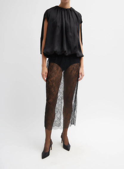 Light Weight Acetate Shirred Neck Circular Top