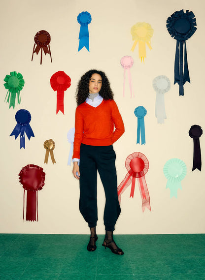 Skinlike Mercerized Wool Shrunken V-Neck Sweater