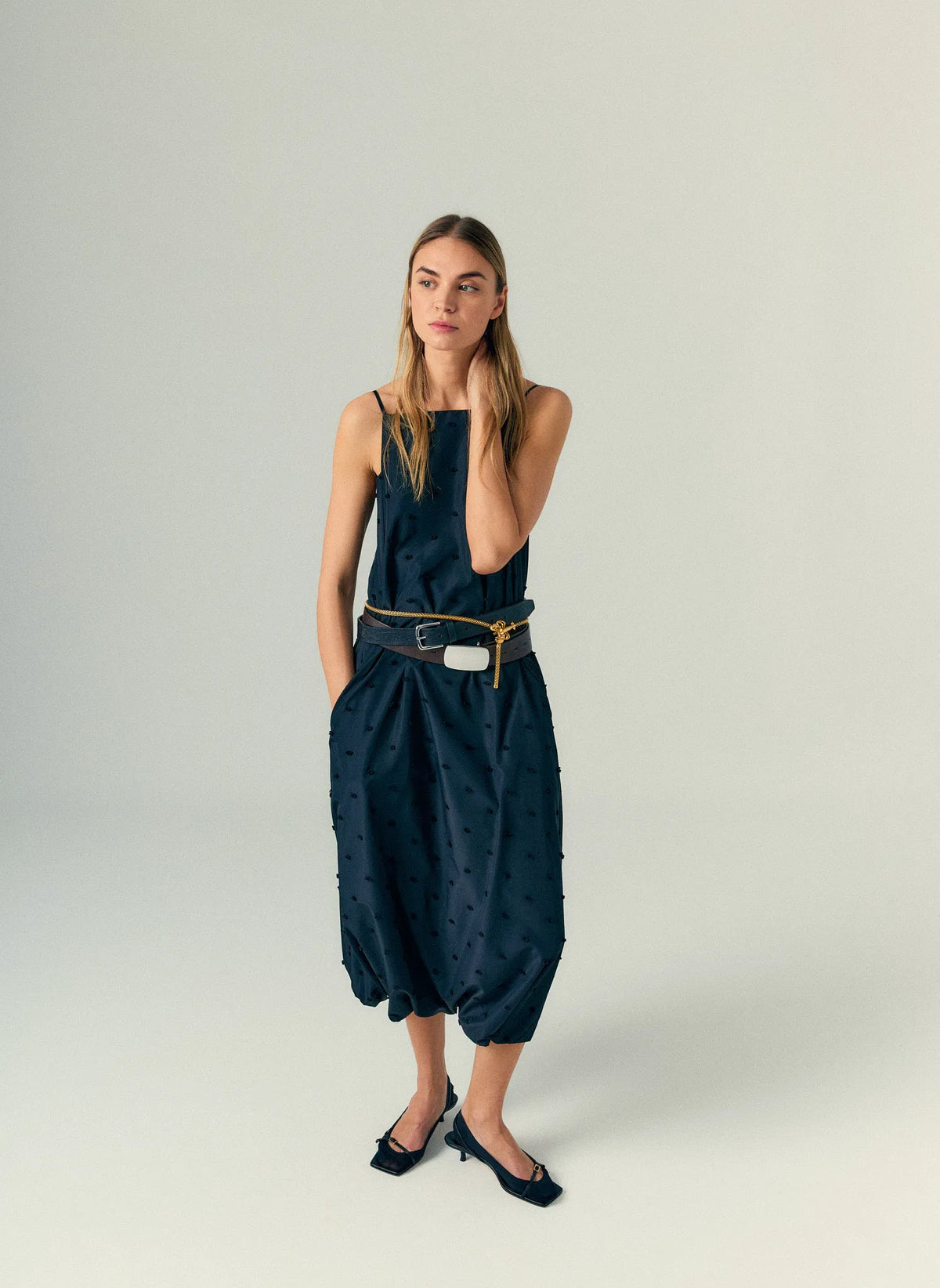 Tech Swiss Dot Square Neck Cami Dress