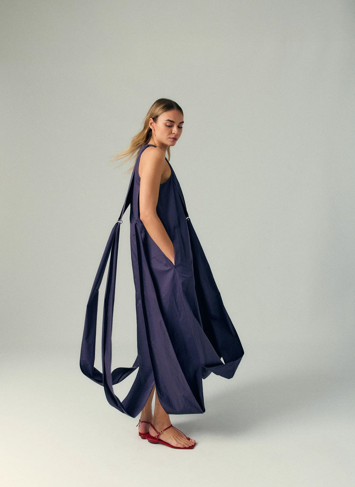 Eco Poplin Halter Paneled Dress