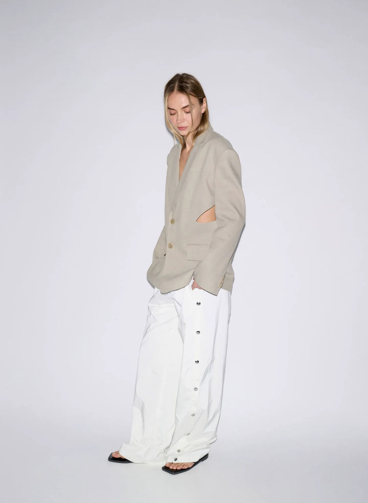 Stretch Linen Viscose Side Cut Blazer
