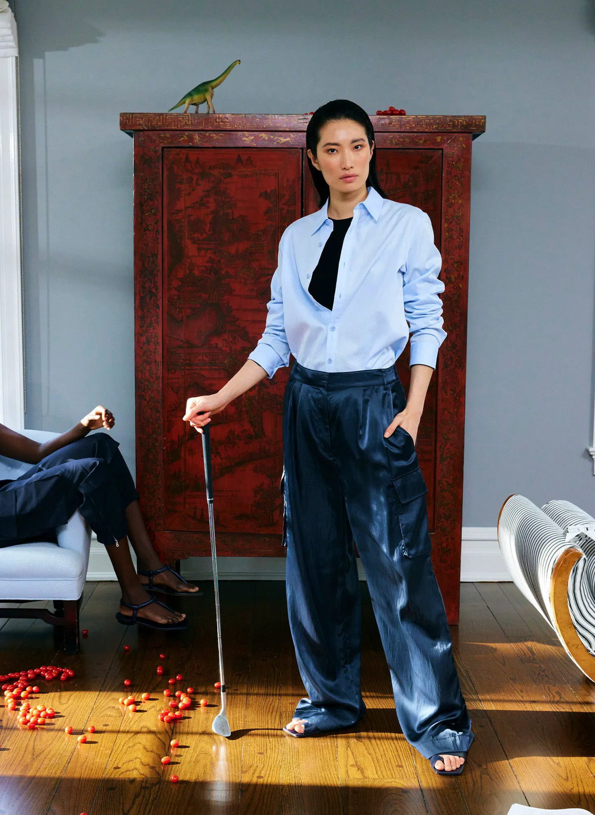 Shiny Nylon Pleated Stella Cargo Pant