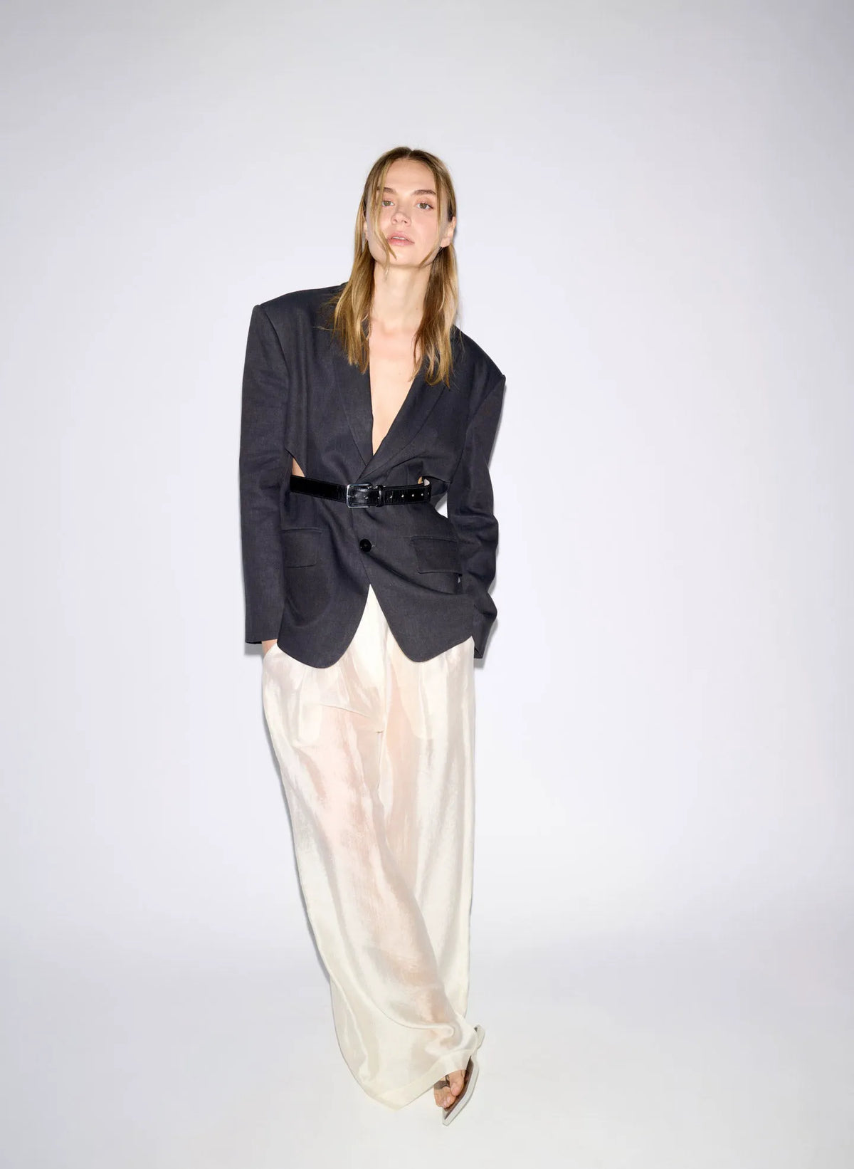 Stretch Linen Viscose Side Cut Blazer