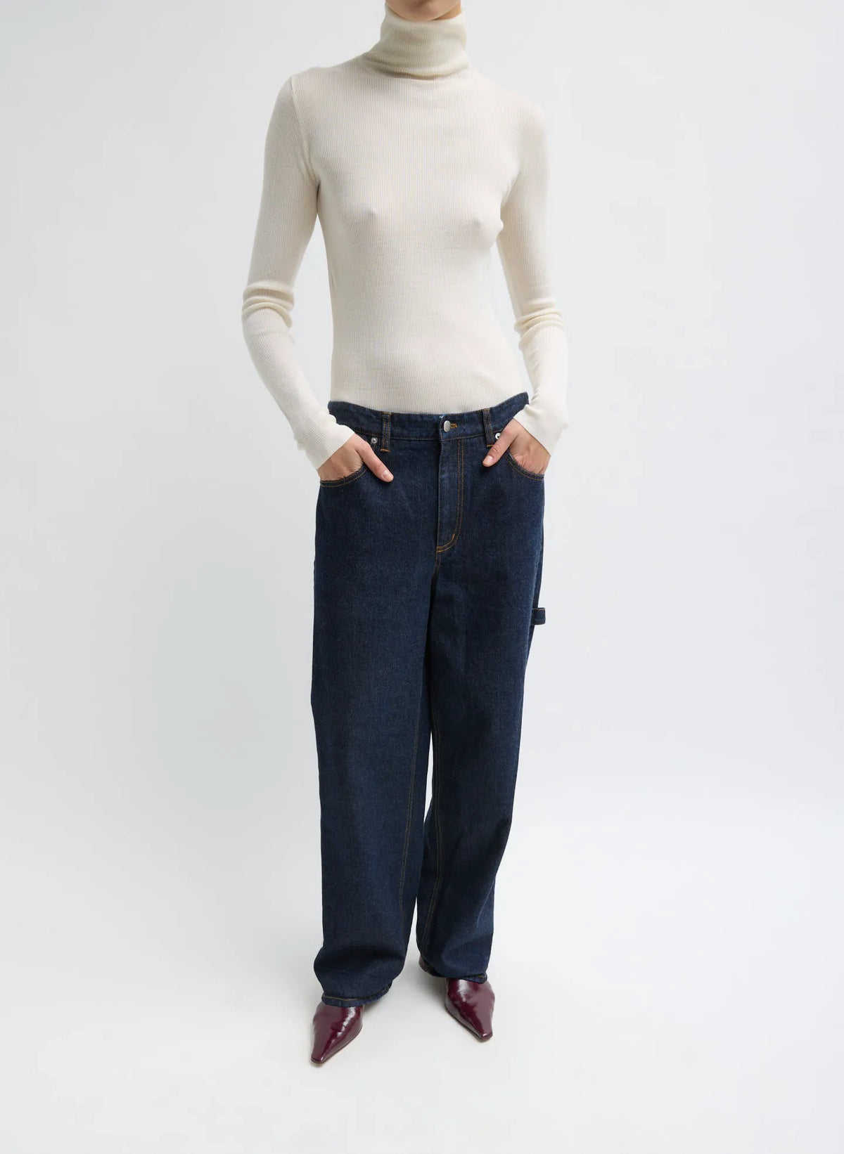 Featherweight Ribbed Sweater Turtleneck Pullover