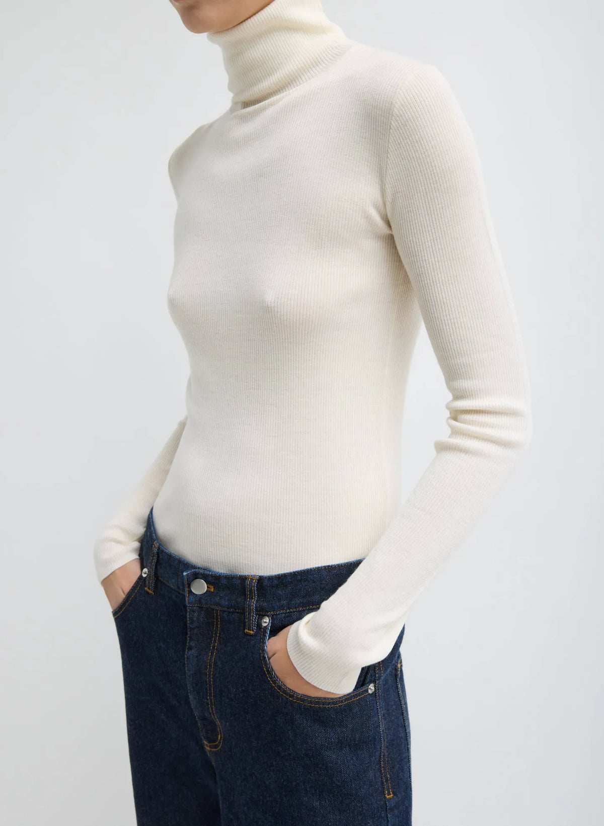 Featherweight Ribbed Sweater Turtleneck Pullover