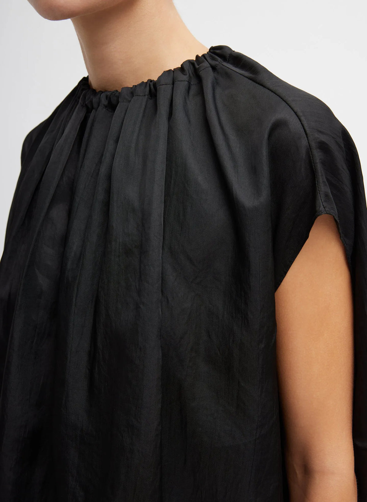 Light Weight Acetate Shirred Neck Circular Top
