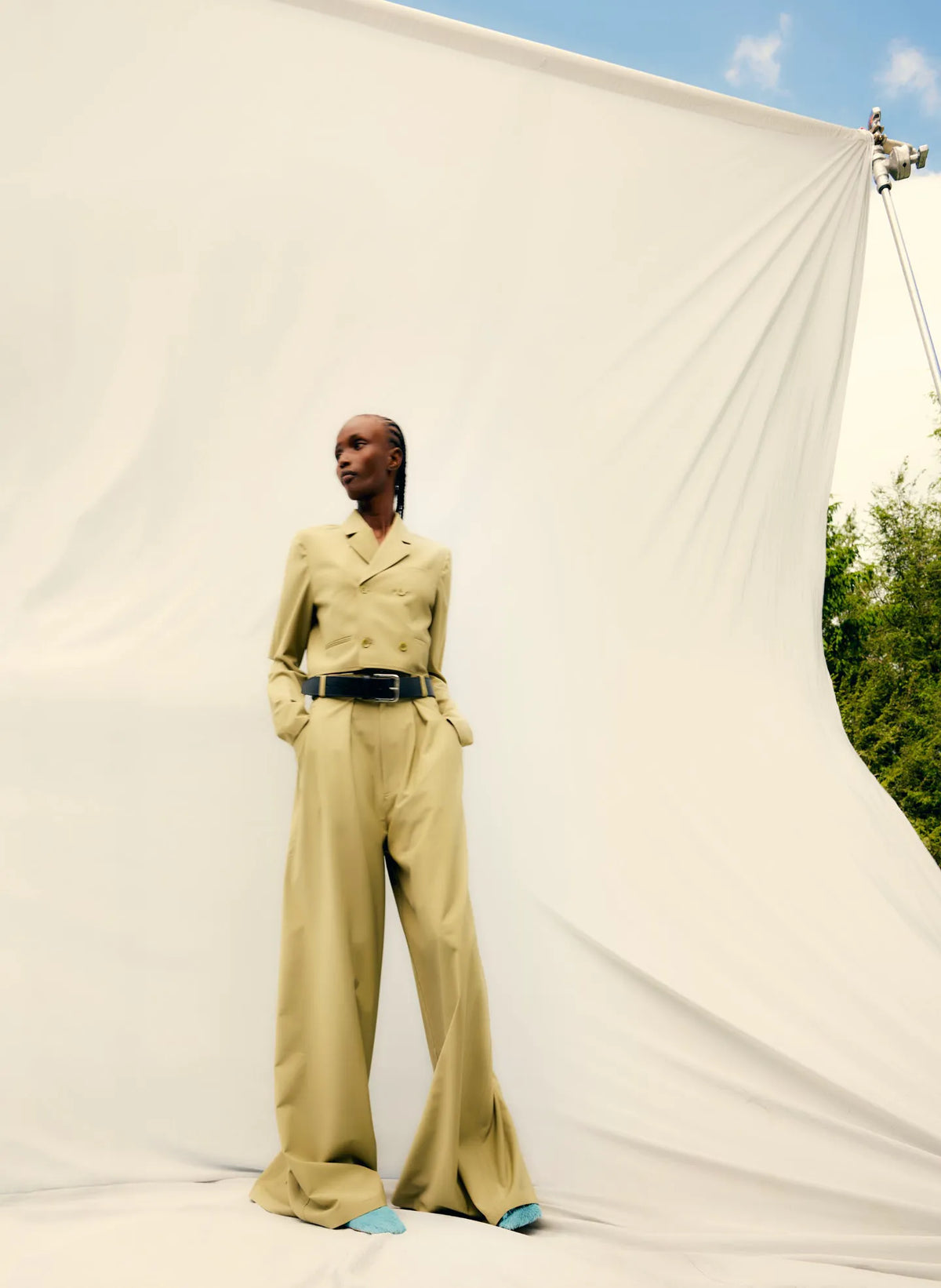 Tropical Wool Cropped Lean Double Breasted Shirt Jacket