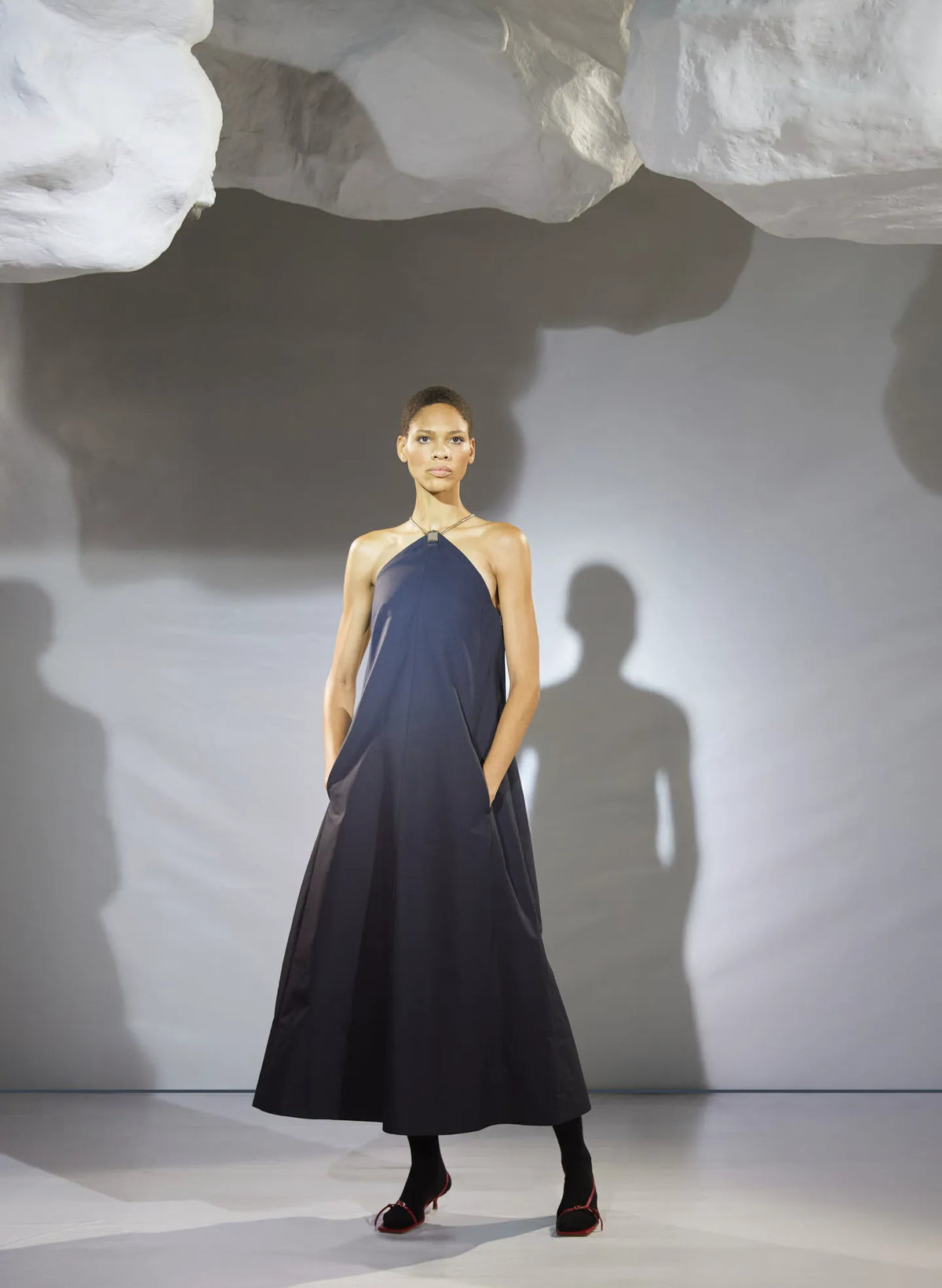 Tech Twill Lavalliere Halter Dress