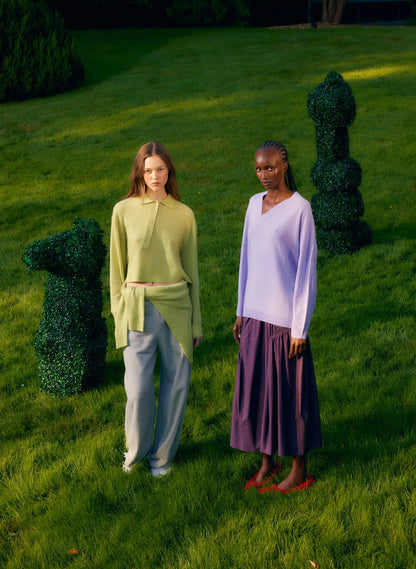 Washable Cashmere Easy Polo Cropped Sweater