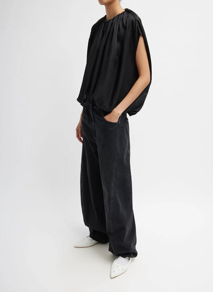 Light Weight Acetate Shirred Neck Circular Top