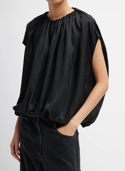 Light Weight Acetate Shirred Neck Circular Top